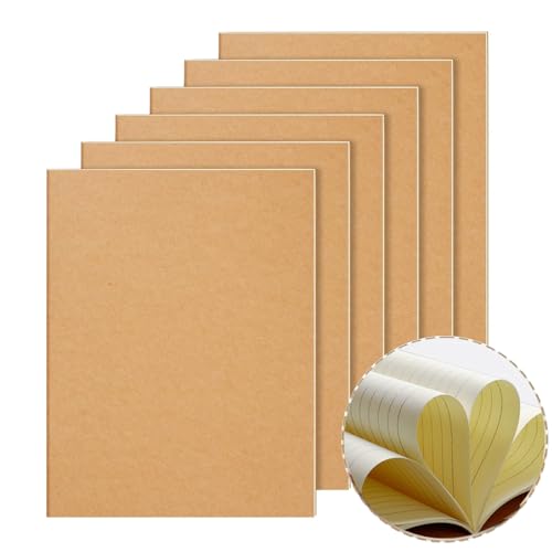 YBCPACK Kraft Notizbuch A4 Kariert, 6 Notizbücher Set, Kariert Notizheft mit 64 Seiten (32 Blätter), Notizblock für Büro, Schule & Reisen (21.6x28cm) von YBCPACK