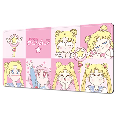 Anime Sailor Moon Mauspad, verlängertes rosa süßes großes Gaming-Mauspad, rutschfeste Gummiunterseite und genähte Kanten, Arbeit und Arbeitszimmer, 39.9x79.8x0.3 cm (XL06) von YBHNTZ