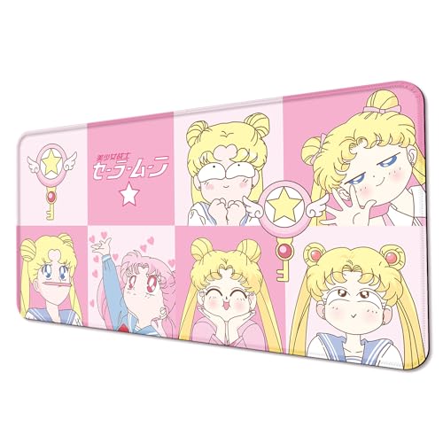 Anime Sailor Moon Mauspad, verlängertes rosa süßes großes Gaming-Mauspad, rutschfeste Gummiunterseite und genähte Kanten, Arbeit und Arbeitszimmer, 39.9x79.8x0.3 cm (XL06) von YBHNTZ