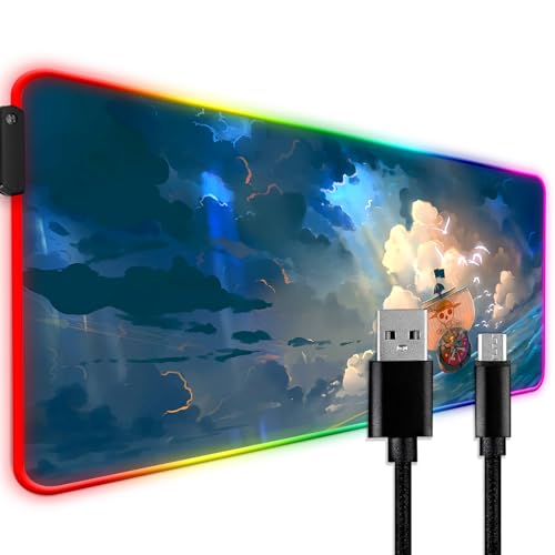 YBHNTZ RGB Anime Gaming-Mauspad, erweitert, groß, rutschfest, Gummi, Computer, Laptop, Tastatur, XL, beleuchtetes LED-Büro-Mauspad für Schreibtisch (RGB16) von YBHNTZ