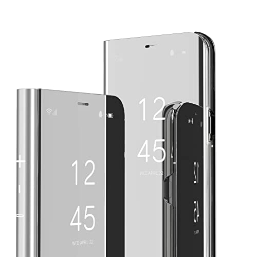 YBROY Handyhülle für Samsung Galaxy A14 5G Hülle, Standfunktion, Mit Sleep/Wake Up Funktion, Flip Smart Spiegel Schutzhülle Case für Samsung Galaxy A14 5G.(Silber) von YBROY