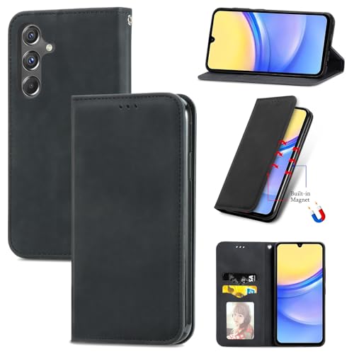 YBROY Handyhülle für Samsung Galaxy A15 5G Hülle, Mit Kartenfach und Standfunktion, Premium Leder Flip Cover Brieftasche Case, Schutzhülle für Samsung Galaxy A15 5G.(Schwarz) von YBROY