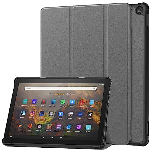 YBROY Hülle für Amazon Fire HD 10 2023 Tablette, Ultra Dünn mit Auto aufwachen/Schlaf Funktion Standfunktion Case, PU Leder Schutzhülle für Amazon Fire HD 10 2023.(Grau) von YBROY