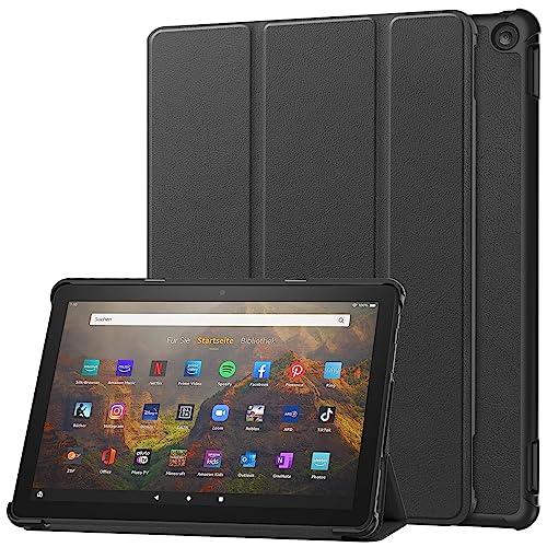 YBROY Hülle für Amazon Fire HD 10 2023 Tablette, Ultra Dünn mit Auto aufwachen/Schlaf Funktion Standfunktion Case, PU Leder Schutzhülle für Amazon Fire HD 10 2023.(Schwarz) von YBROY