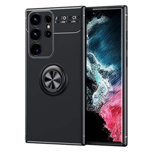 YBROY Hülle für Samsung Galaxy S23 Ultra 5G, Ultradünne Soft TPU Silikon Case, 360 Grad drehbarer Ringhalter, Handyhülle Schutzhülle für Samsung Galaxy S23 Ultra 5G.(Schwarz) von YBROY