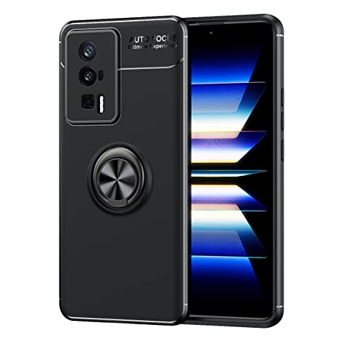 YBROY Hülle für Xiaomi Poco F5 Pro 5G, Ultradünne Soft TPU Silikon Case, 360 Grad drehbarer Ringhalter, Handyhülle Schutzhülle für Xiaomi Poco F5 Pro 5G.(Schwarz) von YBROY