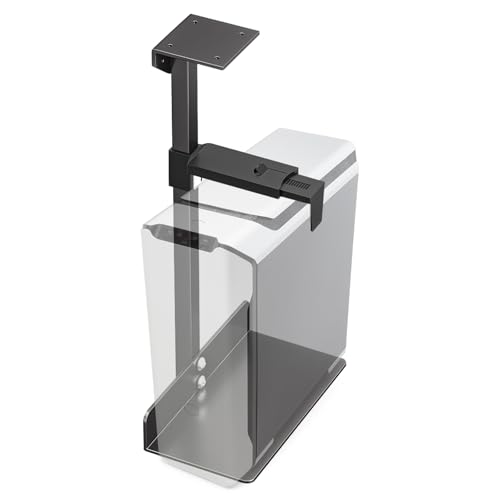 PC Halterung Unter Schreibtisch, Verstellbarer Computerhalterung Stahlmaterial Computer Aufhängung Halter für Untertisch Tragfähigkeit 25KG für Meisten Computergehäuse (Schwarz) von YCBTREE