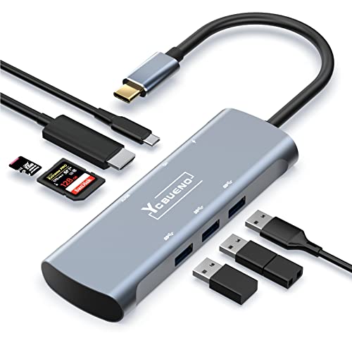 YCBUENO USB C Hub, 7 in 1 USB Hubs mit 4K HDMI, 3 USB 3.0 Ports, 100W Power Delivery, SD/TF Cards Reader Dock for iPad Pro/MacBook Pro/XPS /More Type C Devices von YCBUENO