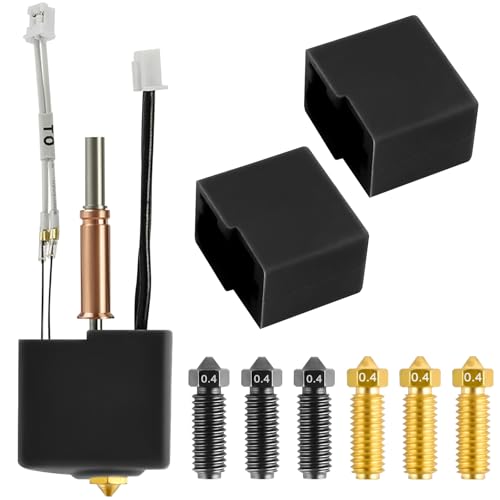 YCCOKJJ Kobra 3 Hotend 3D Drucker Extruder Hotend Kit, V5 J-Head Hotend mit Extra 0.4MM Düse(3 Gehärtetem Stahl + 3 Messing Düse) und 2 Heizblock Silikon Abdeckung für Kobra 3, Kobra 3 Combo von YCCOKJJ