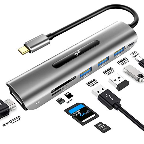 USB C Hub, 7 in 1 USB C auf 4K HDMI Adapter mit 100W Power Delivery, 3 USB 3.0 Ports, SD/TF Kartenleser für MacBook/Pro/Air/iMac/iPad Pro und Typ C Laptops Chromebook von YCE