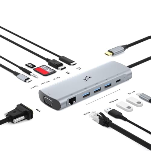 YCE USB C Dockingstation 3 Multi Monitor 12 in 1 Hub Laptop Multiport Adapter to HDMI 4K@60 Hz,VGA DP1.2 3 USB,TF/SD Slot,3.5mm Audio Type C,Gigabit Ethernet PD 100W für Notizbuch YCE USB C Dockingstation 3 Multi Monitor 12 in 1 Hub Laptop Multiport Adapter to HDMI 4K@60 Hz,VGA DP1.2 3 USB,TF/SD Slot,3.5mm Audio Type C,Gigabit Ethernet PD 100W für Notizbuch von YCE