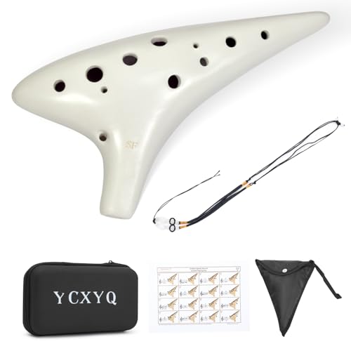 YCXYQ Sopran-F-Key Weiß – Ocarina Professional Master Tuning 12-Loch Keramik Piccolo weißes Aussehen ist schöner, kommt mit Grifftabelle, Umhängeband und Aufbewahrungsbox von YCXYQ