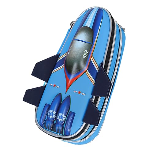 3D-Federmäppchen, Cartoon-Flugzeug, doppellagig, tragbar, Blau von YCYUYK