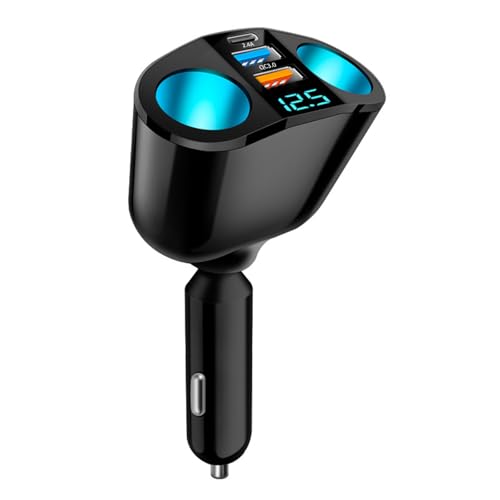 5 in 1 Auto Ladegerät USB C Auto Zigarettenanzünder Adapter mit Voltmeter LED Dual USB Port QC3.0+ PD für Android, iOS, Tablet, GPS, Dashcam von YCioel