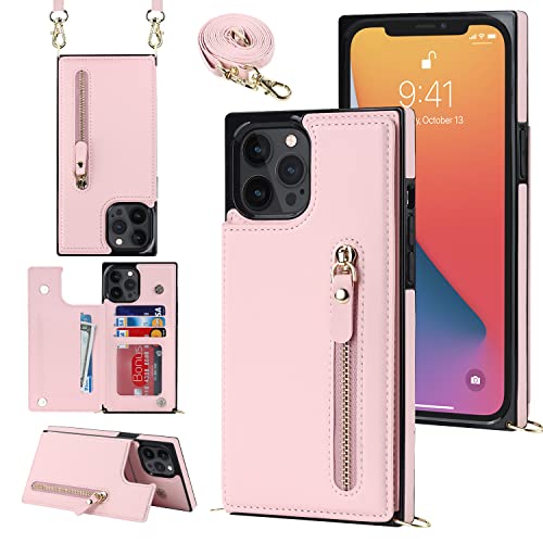 YDIJCYAN Handyhülle für iPhone 12 Pro Max Etui mit Kartenfach Hülle mit Verstellbarer Halskette, iPhone 12 Pro Max Handytasche mit Reißverschluss Geldbörse -pink YDIJCYAN Handyhülle für iPhone 12 Pro Max Etui mit Kartenfach Hülle mit Verstellbarer Halskette, iPhone 12 Pro Max Handytasche mit Reißverschluss Geldbörse -pink von YDIJCYAN