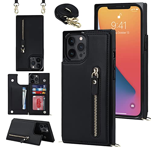 YDIJCYAN Handyhülle für iPhone 12 Pro Max Etui mit Kartenfach Hülle mit Verstellbarer Halskette, iPhone 12 Pro Max Handytasche mit Reißverschluss Geldbörse - schwarz YDIJCYAN Handyhülle für iPhone 12 Pro Max Etui mit Kartenfach Hülle mit Verstellbarer Halskette, iPhone 12 Pro Max Handytasche mit Reißverschluss Geldbörse - schwarz von YDIJCYAN