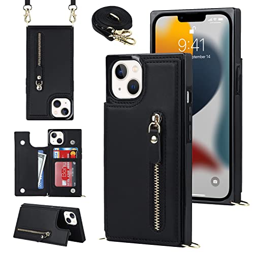 YDIJCYAN Handyhülle für iPhone 14 Etui mit Kartenfach Hülle mit Verstellbarer Halskette, iPhone 14 Handytasche mit Reißverschluss Geldbörse - schwarz YDIJCYAN Handyhülle für iPhone 14 Etui mit Kartenfach Hülle mit Verstellbarer Halskette, iPhone 14 Handytasche mit Reißverschluss Geldbörse - schwarz von YDIJCYAN