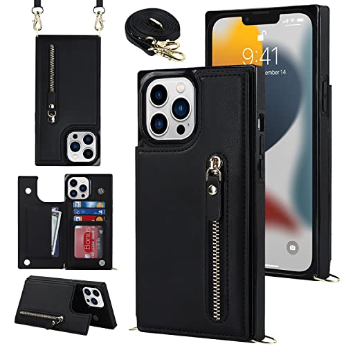 YDIJCYAN Handyhülle für iPhone 14 Pro Max Etui mit Kartenfach Hülle mit Verstellbarer Halskette, iPhone 14 Pro Max Handytasche mit Reißverschluss Geldbörse - schwarz YDIJCYAN Handyhülle für iPhone 14 Pro Max Etui mit Kartenfach Hülle mit Verstellbarer Halskette, iPhone 14 Pro Max Handytasche mit Reißverschluss Geldbörse - schwarz von YDIJCYAN