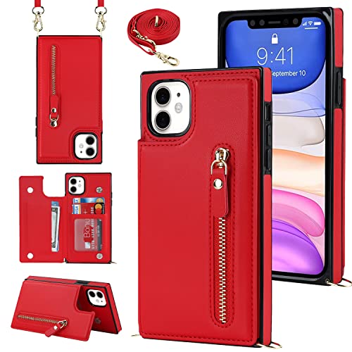 YDIJCYAN Handyhülle für iPhone 16 Etui mit Kartenfach Hülle mit Verstellbarer Halskette, iPhone 16 Handytasche mit Reißverschluss Geldbörse - rot YDIJCYAN Handyhülle für iPhone 16 Etui mit Kartenfach Hülle mit Verstellbarer Halskette, iPhone 16 Handytasche mit Reißverschluss Geldbörse - rot von YDIJCYAN