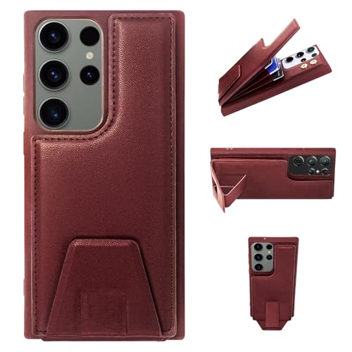 YDIJCYAN Kompatibel mit Samsung Galaxy S22 Hülle Brieftasche mit Kartenhalter, mit Unsichtbare Ständer, RFID Blocking Leder Schutzhülle Doppeltasten Stoßfest Cover 6,1 Zoll Weinrot von YDIJCYAN