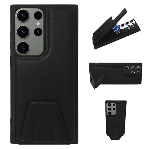 YDIJCYAN Kompatibel mit Samsung Galaxy S22 Ultra Hülle Brieftasche mit Kartenhalter, mit Unsichtbare Ständer, RFID Blocking Leder Schutzhülle Doppeltasten Stoßfest Cover 6,8 Zoll Schwarz von YDIJCYAN