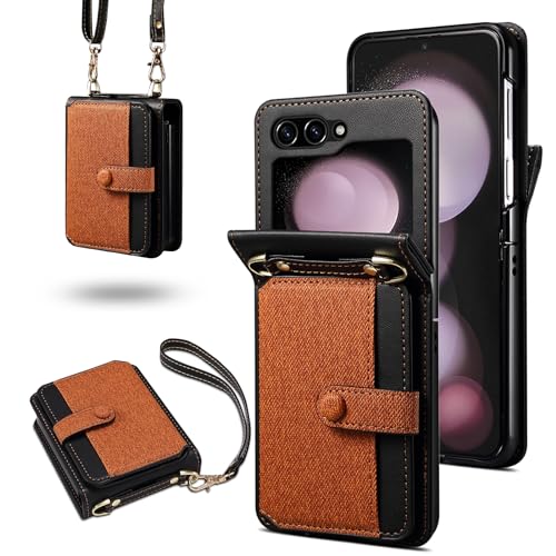 YDIJCYAN für Samsung Galaxy Z Flip 6 Hülle, Farbkombination Lederschutz, Kartenetui + mit Verstellbarem Abnehmbarem Kordel, Anti-Drop Handyhülle für Samsung Galaxy Z Flip 6.braun YDIJCYAN für Samsung Galaxy Z Flip 6 Hülle, Farbkombination Lederschutz, Kartenetui + mit Verstellbarem Abnehmbarem Kordel, Anti-Drop Handyhülle für Samsung Galaxy Z Flip 6.braun von YDIJCYAN
