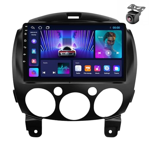 Android 14 Autoradio für Mazda 2 2007 2008 2009 2010 2011 2012 2013 2014 GPS Navigation 9 Zoll Kapazitiver Touchscreen Auto Stereo Mit Lüfter SWC RDS FM BT Carplay Android Auto (M150CP 4core 2+32G) von YDLXYWL
