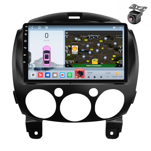 Android 14 Autoradio für Mazda 2 2007 2008 2009 2010 2011 2012 2013 2014 GPS Navigation 9 Zoll Kapazitiver Touchscreen Auto Stereo Mit Lüfter SWC RDS FM BT Carplay Android Auto (M400S 8core 4+64G) von YDLXYWL