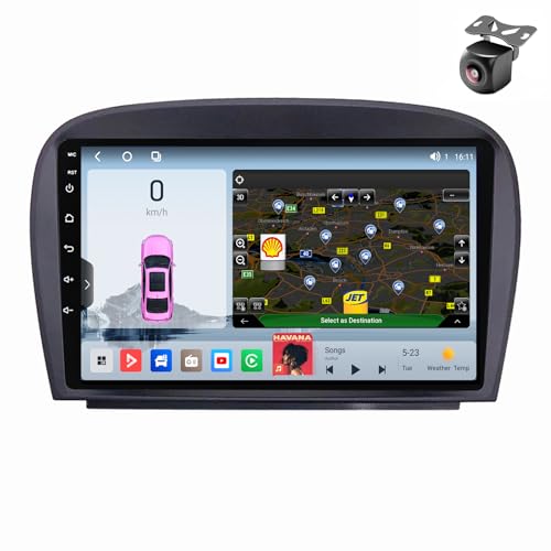 Android 14 autoradio für Mercedes-Benz SL R230 SL350 SL500 2001 2002-2007 GPS Navigation 9 Zoll Kapazitiver Touchscreen Auto Stereo Mit Lüfter SWC WiFi RDS Carplay Android Auto (M800S 8core 8+256G) von YDLXYWL