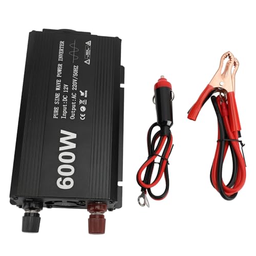 Pure Sinuswellen -Wechselrichter 12V DC Aluminiumlegierung Wechselrichter für Autofahrzeuge Home Fahrzeuge Laptop für Kleine Stromversorgungsgeräte (220V EU-Stecker) von YDuupxe