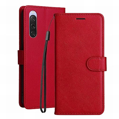 YEALLY Handyhülle für Sony Xperia 10 V Leder Tasche Hülle für Sony Xperia 10 V Klapphüllen Brieftasche mit Magnetverschluss Kartenfächer Silikon Schutzhülle für Sony Xperia 10 V, Rot von YEALLY