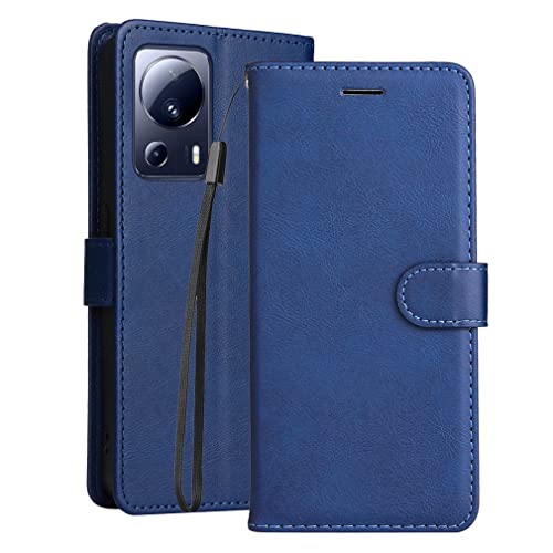 YEALLY Handyhülle für Xiaomi 13 Lite Leder Tasche Hülle für Xiaomi 13 Lite Klapphüllen Brieftasche mit Magnetverschluss Kartenfächer Silikon Schutzhülle für Xiaomi 13 Lite, Blau von YEALLY