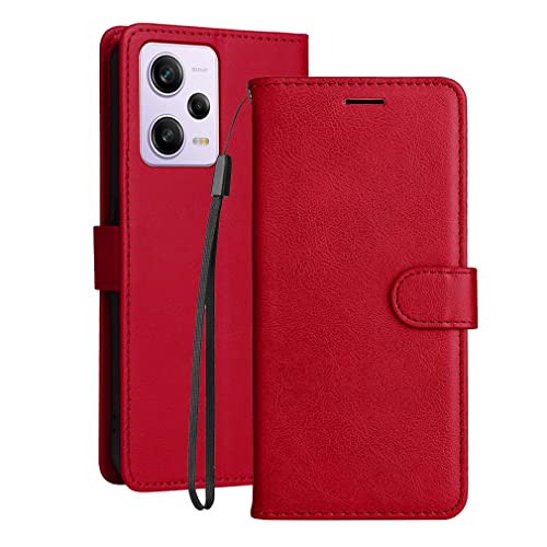 YEALLY Handyhülle für Xiaomi Redmi Note 12 Pro, Leder Tasche Hülle für Redmi Note 12 Pro Klapphüllen Brieftasche mit Kartenfächer Silikon Schutzhülle für Xiaomi Note 12 Pro, Rot von YEALLY