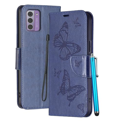 YEALLY Handyhüllen für Nokia G42 Ledertasche Klapphülle Schmetterling Brieftasche Schutz Hülle für Nokia G42 Silikonhülle mit Kartenfächer Magnetverschluss (Blau) von YEALLY