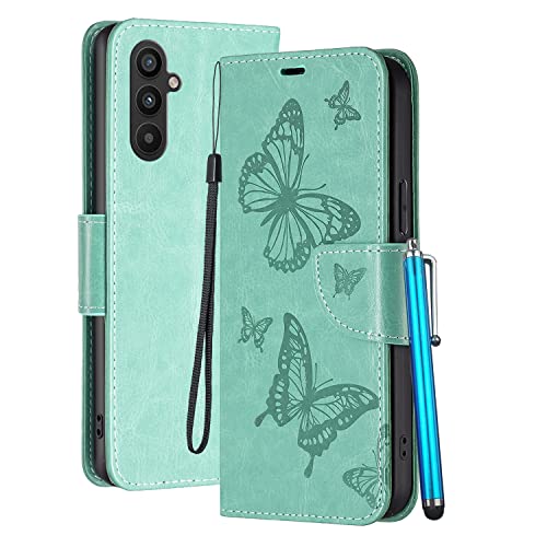 YEALLY Handyhüllen für Samsung Galaxy A34 Ledertasche Klapphülle Schmetterling Brieftasche Schutz Hülle für Samsung Galaxy A34 Silikonhülle mit Kartenfächer Magnetverschluss (Grün) von YEALLY