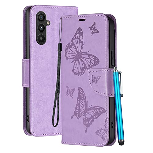 YEALLY Handyhüllen für Samsung Galaxy A34 Ledertasche Klapphülle Schmetterling Brieftasche Schutz Hülle für Samsung Galaxy A34 Silikonhülle mit Kartenfächer Magnetverschluss (Violett) von YEALLY