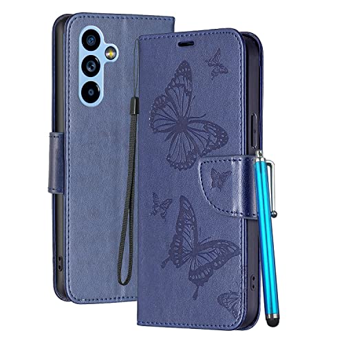 YEALLY Handyhüllen für Samsung Galaxy A54 Ledertasche Klapphülle Schmetterling Brieftasche Schutz Hülle für Samsung Galaxy A54 Silikonhülle mit Kartenfächer Magnetverschluss (Blau) von YEALLY