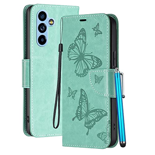 YEALLY Handyhüllen für Samsung Galaxy A54 Ledertasche Klapphülle Schmetterling Brieftasche Schutz Hülle für Samsung Galaxy A54 Silikonhülle mit Kartenfächer Magnetverschluss (Grün) von YEALLY