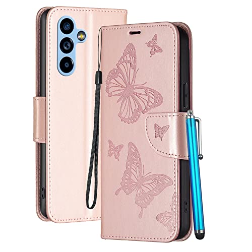 YEALLY Handyhüllen für Samsung Galaxy A54 Ledertasche Klapphülle Schmetterling Brieftasche Schutz Hülle für Samsung Galaxy A54 Silikonhülle mit Kartenfächer Magnetverschluss (Roségold) von YEALLY