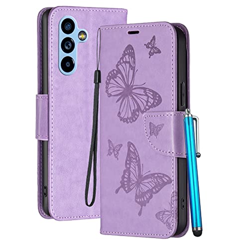 YEALLY Handyhüllen für Samsung Galaxy A54 Ledertasche Klapphülle Schmetterling Brieftasche Schutz Hülle für Samsung Galaxy A54 Silikonhülle mit Kartenfächer Magnetverschluss (Violett) von YEALLY