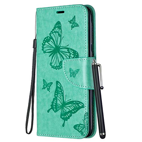 YEALLY Handyhüllen für Xiaomi Redmi 10C Ledertasche Klapphülle Schmetterling Brieftasche Schutz Hülle für Xiaomi Redmi 10C Silikonhülle mit Kartenfächer Magnetverschluss (Grün) von YEALLY