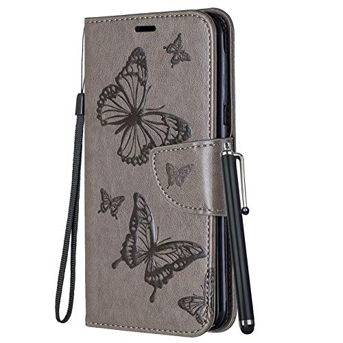 YEALLY Handyhüllen für Xiaomi Redmi Note 11 Ledertasche Klapphülle Schmetterling Brieftasche Schutz Hülle für Xiaomi Redmi Note 11 Silikonhülle mit Kartenfächer Magnetverschluss (Grau) von YEALLY