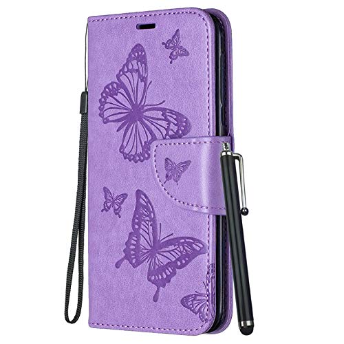 YEALLY Handyhüllen für Xiaomi Redmi Note 11 Ledertasche Klapphülle Schmetterling Brieftasche Schutz Hülle für Xiaomi Redmi Note 11 Silikonhülle mit Kartenfächer Magnetverschluss (Violett) von YEALLY