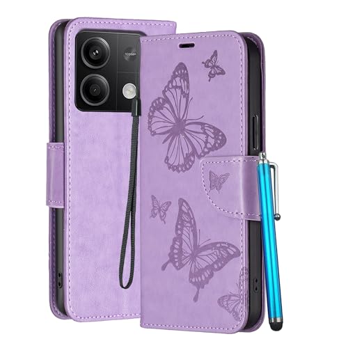 YEALLY Handyhüllen für Xiaomi Redmi Note 13 5G Ledertasche Klapphülle Schmetterling Brieftasche Schutz Hülle für Redmi Note 13 5G Silikonhülle mit Kartenfächer Magnetverschluss (Lila) von YEALLY