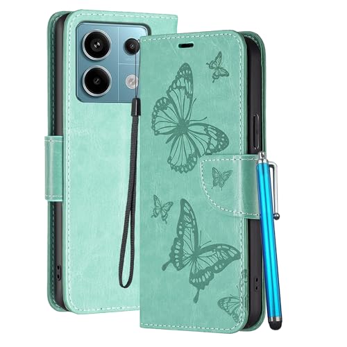 YEALLY Handyhüllen für Xiaomi Redmi Note 13 Pro 5G Ledertasche Klapphülle Schmetterling Brieftasche Schutz Hülle für Redmi Note 13 Pro 5G Silikonhülle mit Kartenfächer Magnetverschluss (Grün) von YEALLY