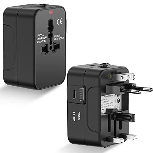 YEAPOW Reiseadapter Weltreise Universal Reisestecker,Travel Adapter USB-C für 240+ Länder, All-in-One Reisestecker Weltweit UK England/USA/EU Deutschland/AUS Stecker mit USB Steckdose Travel Adapter von YEAPOW