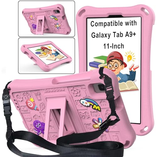 YEARN MALL Hülle kompatibel mit Samsung Galaxy Tab A9 Plus/A9+ Hülle 11 Zoll 2023 (SM-X210/X216/X218), Kinder EVA Stoßfest Cover Case mit Ständer Schultergurt, Rosa von YEARN MALL
