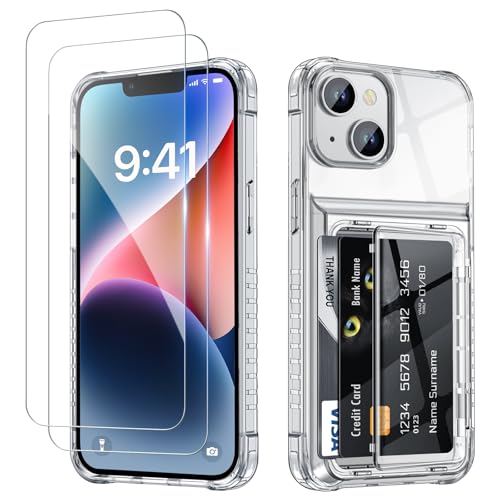 YEBOLU Schutzhülle für iPhone 14, transparent, Kartenhalter mit 2 Displayschutzfolien, 1 Schlüsselanhänger, Klapphülle, Kreditkartenschlitz, Schutzhülle, transparent, für iPhone 14, 15,5 cm (6,1 Zoll) YEBOLU Schutzhülle für iPhone 14, transparent, Kartenhalter mit 2 Displayschutzfolien, 1 Schlüsselanhänger, Klapphülle, Kreditkartenschlitz, Schutzhülle, transparent, für iPhone 14, 15,5 cm (6,1 Zoll) von YEBOLU