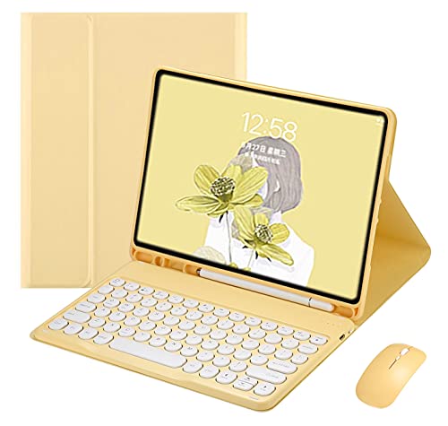 Tastatur-Hülle für iPad Mini 6. Generation, niedliche Farbtastatur, Retro-Tastatur, runde Tasten, Bonbonfarben, Bluetooth, abnehmbare Tastatur 2021, iPad Mini 6, Gelb von YEEHi
