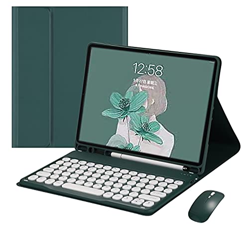 Tastaturhülle mit Maus für iPad 8, iPad 7, Air 3 Pro 10,5 Farben, runde Tastenkappen, niedliche Bonbonfarben, abnehmbare Tastatur der 8. 7. Generation 10.2 (iPad 10.2 / 10.5 Zoll, dunkelgrün) von YEEHi